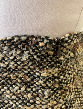 ZARA, Brown, Lt Brown, Beige, Acrylic, Wool, Speckled, Skirt, Straight Cut Through Hips,Bumpy Boucle Texture Fabric, Knee Length, 2 Vents at Either Side of Hem (Both in Front and Back), Invisible Zipper at Side
