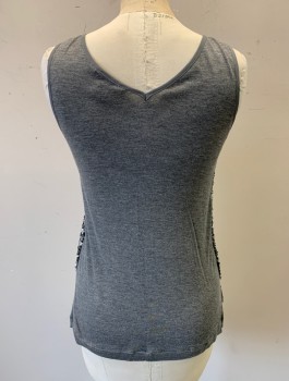 BANANA REPUBLIC, Silver, Gray, Sequins, Polyester, Sleeveless, Front is Covered in Sequins, Back is Gray Jersey, V-neck, Pullover
