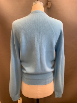 Mens, Sweater, SEARS, Baby Blue, Acrylic, Solid, M, V-neck, Cardigan, Long Sleeves, Small Hole in Shoulder,