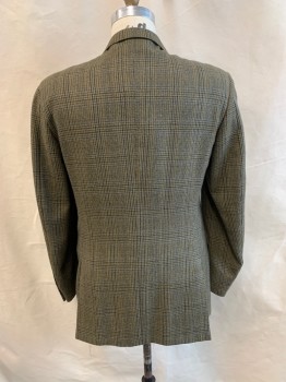 Mens, Sportcoat/Blazer, BURBERRY, Brown, French Blue, Black, Dk Beige, Wool, Plaid, 44L, Single Breasted, 2 Buttons,  Notched Lapel, 3 Pockets, 4 Button Cuffs, 2 Back Vents