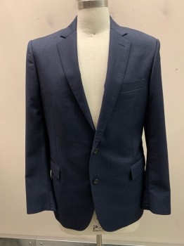 BROOKS BROTHERS, Navy Blue, Wool, Plaid, Single Breasted, 2 Buttons, Notched Lapel, 3 Pockets,
