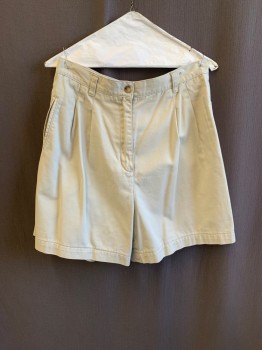 Womens, Shorts, JONES NY, Lt Khaki Brn, Cotton, W: 31, 12, 1980s, Side Pockets, Zip Front, Pleat Front, 1 Welt Pocket with Button *Rust Stain on Back Waist