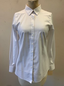 BROOKS BROTHERS, White, Cotton, Solid, Long Sleeves, Button Front, Collar Attached,