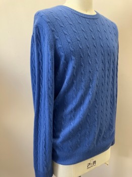 ALAN FLUSSER, Blue, Cashmere, Solid, Cable Knit, L/S, CN,