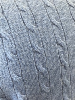ALAN FLUSSER, Blue, Cashmere, Solid, Cable Knit, L/S, CN,