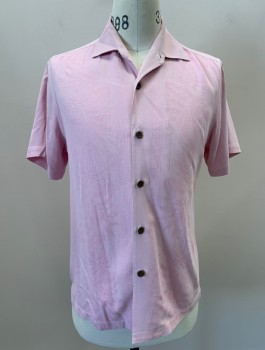 TOMMY BAHAMA, Pink, Silk, Floral, Button Front, S/S, C.A., Jacquard, Multiples,