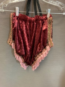 Womens, Historical Fiction Piece 2, MTO, Red Burgundy, Synthetic, W20-30, Bottom, Elastic Waist, Mauve Pink & Metallic Gold Trim, Pink Fringe