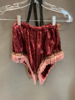 Womens, Historical Fiction Piece 2, MTO, Red Burgundy, Synthetic, W20-30, Bottom, Elastic Waist, Mauve Pink & Metallic Gold Trim, Pink Fringe