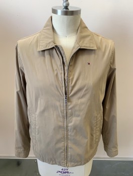 TOMMY HILFIGER, Khaki Brown, Polyester, Nylon, Solid, Zip Front, Welt Pockets, Large Locker Loop With Logo Embroidery