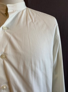 Mens, Shirt 1890s-1910s, MTO, White, Cotton, Solid, 34, 15, Band Collar, Button Front, L/S