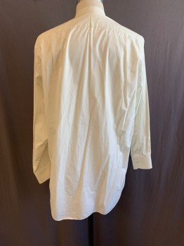 Mens, Shirt 1890s-1910s, MTO, White, Cotton, Solid, 34, 15, Band Collar, Button Front, L/S
