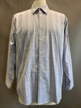 CALVIN KLEIN, Gray, Navy Blue, White, Red, Cotton, Plaid, L/S, Button Front, Collar Attached,