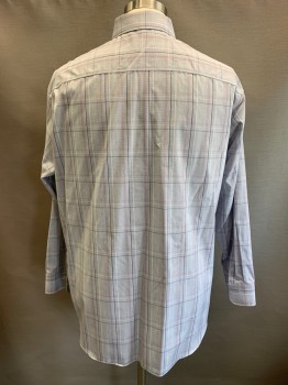 CALVIN KLEIN, Gray, Navy Blue, White, Red, Cotton, Plaid, L/S, Button Front, Collar Attached,
