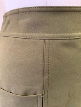 M&S COLLECTION, Olive Green, Polyester, Viscose, Solid, Pencil Fit, 2" Wide Self Waistband, 2 Patch Pockets at Hips, Vent at Center Front Hem, Exposed Gold Zipper at Center Back Waist
