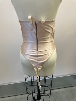 NL, Beige, Rubber, Spandex, Solid, Spandex Bodysuit with Attached Thong, 7 Months, Belly Button, Back Zip, Can Hook Up Bra Straps If Necessary