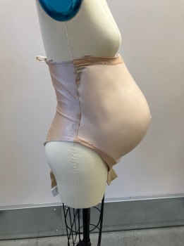 NL, Beige, Rubber, Spandex, Solid, Spandex Bodysuit with Attached Thong, 7 Months, Belly Button, Back Zip, Can Hook Up Bra Straps If Necessary