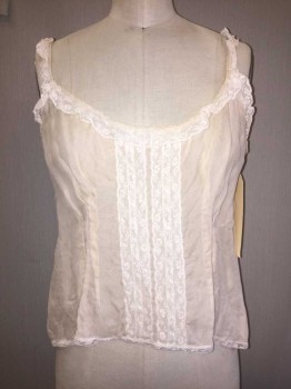 Womens, Camisole 1890s-1910s, Blush Pink, Silk, Lace, Solid, Floral, W28, B32, Scoop Neck, Ruffle Center Front & Trim, Darts, Cropped, Great Condition