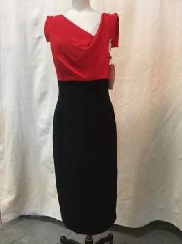 BLACK HALO, Red, Black, Synthetic, Color Blocking, Red Cowl Top, Black Skirt, Belt Loops (no Belt), Sleeveless
