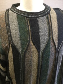 PROTEGE, Black, Green, Taupe, Gray, Acrylic, Abstract , Crew Neck , Staiched Detail