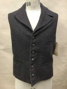 Heather Gray, Brown, Navy Blue, Wool, Cotton, Speckled, Heathered Gray with Blue & Brown Specs, Notch Lapel, Button Front, 3 Pockets, Navy Back with Gray Novelty Print, Old West