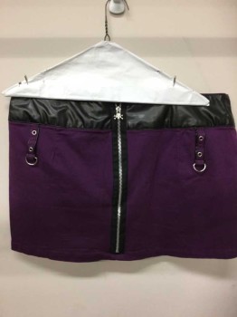 Tripp, Purple, Black, Cotton, Vinyl, Mini Skirt, Back Zip, Box Pleats, Silver Hardwear And Grommets