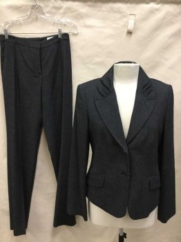 Piazza Sempione, Charcoal Gray, Gray, Wool, Polyester, Birds Eye Weave, 2 Buttons,  2 Pockets, Peaked Lapel With Gathered Top Half