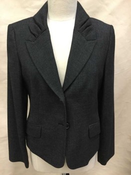 Womens, Suit, Jacket, Piazza Sempione, Charcoal Gray, Gray, Wool, Polyester, Birds Eye Weave, B: 38, 2 Buttons,  2 Pockets, Peaked Lapel With Gathered Top Half