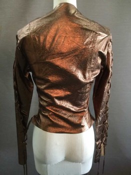 MTO, Bronze Metallic, Leather, Solid, Bronze Metallic Leather, Lace Up Center Front, Lace Up Sides At Waist, Lace Up Long Sleeves,