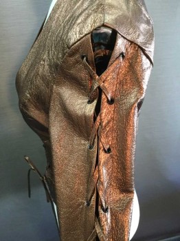 Womens, Sci-Fi/Fantasy Jacket, MTO, Bronze Metallic, Leather, Solid, 2, Bronze Metallic Leather, Lace Up Center Front, Lace Up Sides At Waist, Lace Up Long Sleeves,