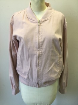 BRANDY MELVILLE, Mauve Pink, Cotton, Solid, Mauve-pink, Ribbed Knit Collar Attached, Long Sleeves Cuffs & Hem, 2 Vertical Pockets, Zip Front,