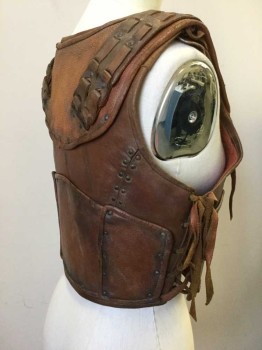 Mens, Historical Fict. Breastplate , MTO, Brown, Leather, 32/36, Studded Leather, Lace Up Sides, Woven Straps, See Photo Attached,