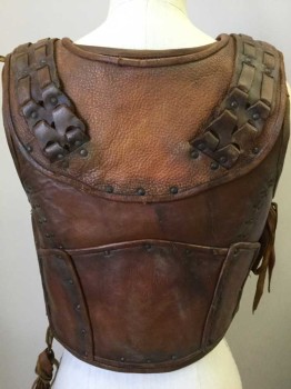 Mens, Historical Fict. Breastplate , MTO, Brown, Leather, 32/36, Studded Leather, Lace Up Sides, Woven Straps, See Photo Attached,
