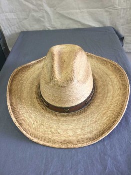 ALAMO HAT, Tan Brown, Brown, Aged Straw, Open Road with Leather Head Band with Brass Findings