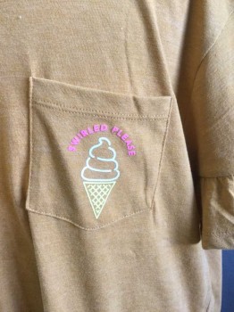 Childrens, Top, OLD NAVY, Clay Orange, Cotton, Polyester, Solid, 14, XL, Short Sleeves with Ruffles, Scoop Neck, 1 Pocket, with Ice Cream "Swirled Please"