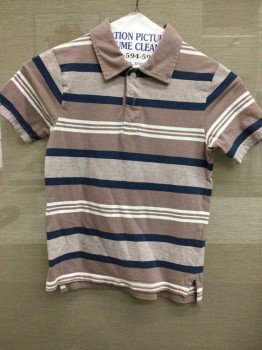Childrens, Polo, A CHILDRENS PLACE, Taupe, Navy Blue, White, Cotton, Stripes - Horizontal , 5/6, Short Sleeve,