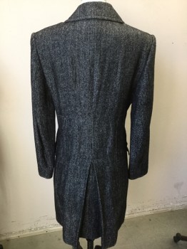 Mens, Coat, Overcoat, JAEGER, Black, White, Wool, Speckled, Stripes - Pin, 38, Salt and Pepper,micro Pinstripe,  Double Breasted, Pocket Flap, Peaked Lapel, Hidden Back Pleat