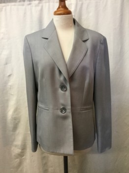 LE SUIT, Lt Gray, Polyester, Heathered, Faint Heathered Light Gray Fabric, Notched Lapel, 2 Button Single Breasted, 2 Slit Pockets at Peplum Line,