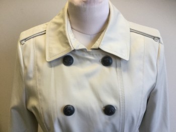 EXPRESS, Beige, Cotton, Polyester, Solid, Double Breasted, 10 Buttons, Epaulets,