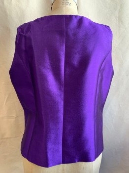 MOSHITA, Violet Purple, Silk, Wool, Solid, Evening Shell, Silk Sheen, Scoop Neck, Sleeveless, Side Zip, Rhinestone Neck Detail