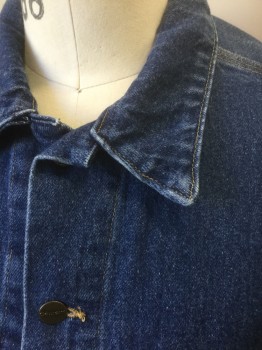 CARHARTT, Denim Blue, Cotton, Solid, Medium Blue Denim, Long Sleeves, Button Front, Collar Attached, 4 Pockets, Tan Top Stitching