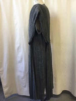 MTO, Lt Blue, Gray, Hemp, Solid, Pull Over, Bateau/Boat Neck, Cap Sleeves, Pleated Draped Shawl Attached at Shoulders and Waist, Aged/Distressed,  Rough Loose Weave, Hook & Eyes at Left Neck Opening, ( Barcoade Left Shoulder)