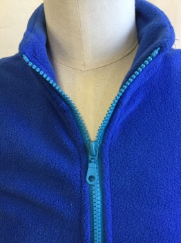 Childrens, Vest, AIVTALK, Royal Blue, Turquoise Blue, Polyester, Solid, 10, Collar Attached, Turquoise Zip Front, 2 Side Pockets