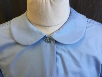 Childrens, Blouse, A+, Baby Blue, Cotton, Polyester, Solid, 7, Scalloped Collar Attached, Button Front, Long Sleeves,