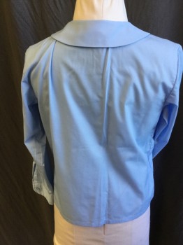 Childrens, Blouse, A+, Baby Blue, Cotton, Polyester, Solid, 7, Scalloped Collar Attached, Button Front, Long Sleeves,