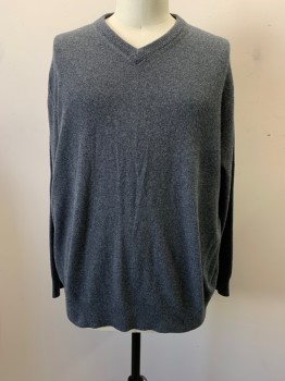 Mens, Pullover Sweater, ROCHESTER, Gray, Cashmere, Solid, Heathered, 2XL, V-neck, Long Sleeves
