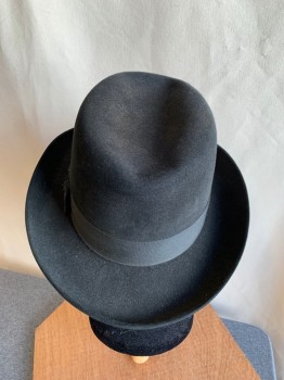Mens, Homburg, STETSON, Black, Fur, 59, 7 3/8, Grosgrain Hat Band with Bow, Tall Crown, Felted Fur,
