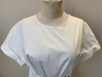 ZARA, White, Black, Cotton, Solid, Short Sleeves with Cuffs, Black Grosgrain to Lace Up Corset-like, Keyhole Center Back, Has Small Dot Stain Right Shoulder See Detail Photo,