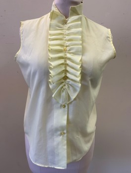 N/L, Lt Yellow, Poly/Cotton, Solid, Sleeveless, Button Front, Stand Collar, Ruffled **Detachable** Panel That Attaches Along Button Placket