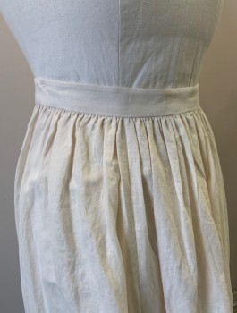 Womens, Apron 1890s-1910s, N/L MTO, Off White, Linen, Solid, W:46, Long Half Apron, 1" Wide Self Waistband, Button Closure (Could Be Moved to Change Size), Gathered at Waist, No Pockets, Made To Order