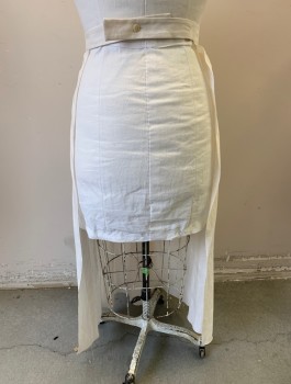 N/L MTO, Off White, Linen, Solid, Long Half Apron, 1" Wide Self Waistband, Button Closure (Could Be Moved to Change Size), Gathered at Waist, No Pockets, Made To Order